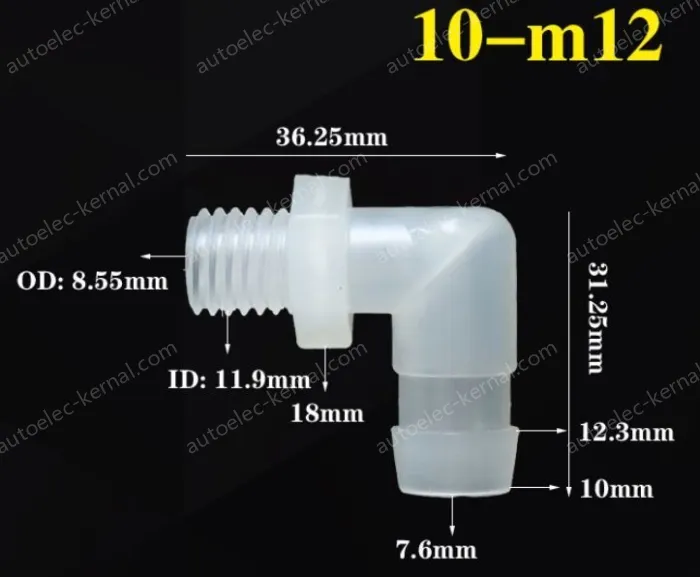 10-M12-M thread right angle elbow