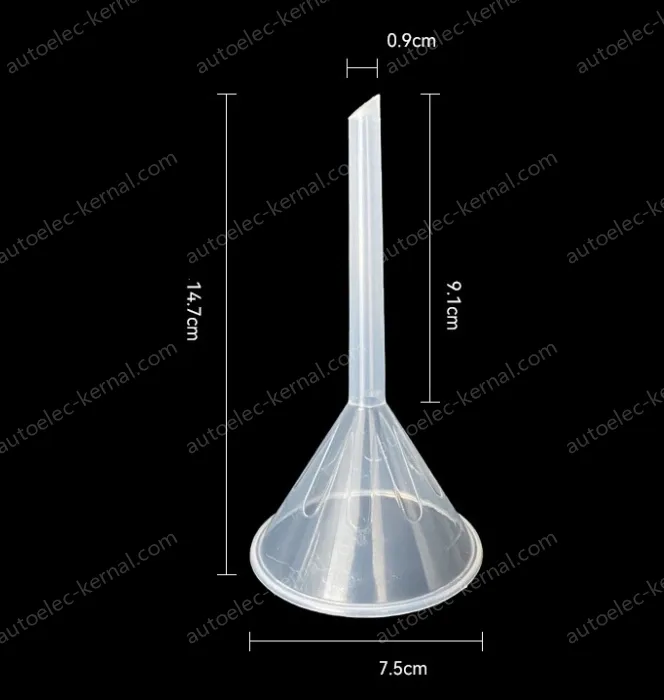 Plastic separating funnels The length and diameter of the tip is 7.5cm, 1 piece
