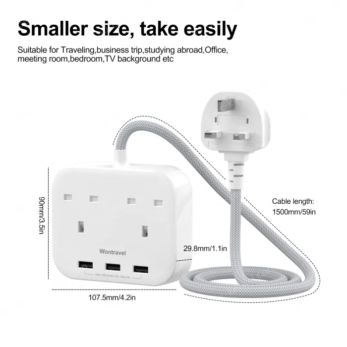 3 USB AC Outlets UK Power Strip
