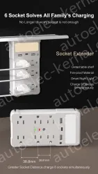 6 AC Outlets Surge Protector Wall Outlet Shlef