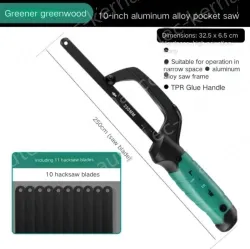 One-handed pocket 10 inch aluminum alloy hand saw with 11 saw blades