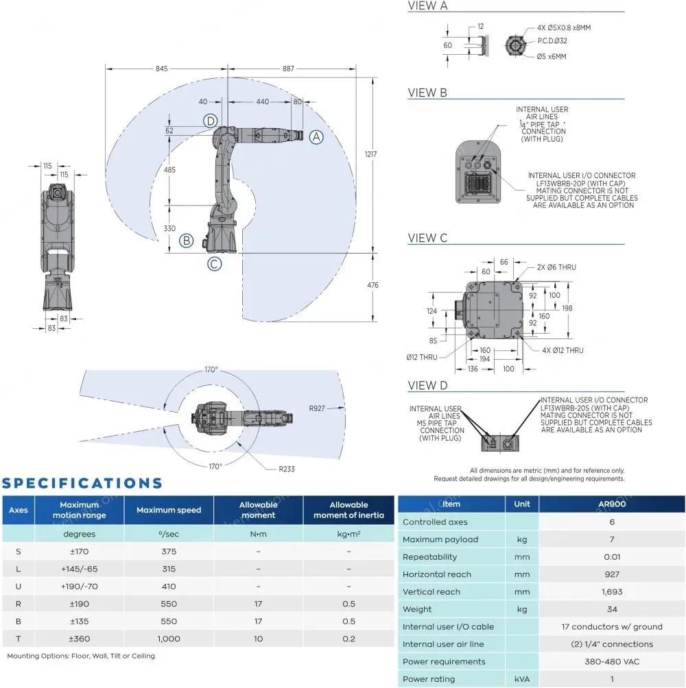 AR900 robot spec diagram