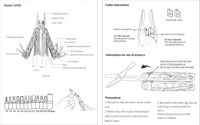 GHK6 Wolf Multi-function Pliers Folding Knife Pliers Emergency Multi-purpose Knife Scissors EDC Multi-Purpose Knife Combination Tool