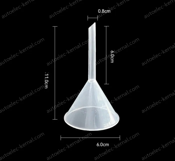Plastic separating funnels The length and diameter of the tip is 6cm, 1 piece