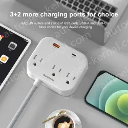 20W PD quick charger 3 AC Outlet Power Strip