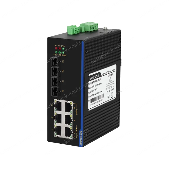 2 Ports 100M F(x) + 6 Ports 10/100M T(x) Din-Rail Unmanaged Industrial Ethernet Switch
