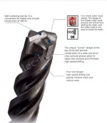 Four-pit 5 series rotary hammer drill bit 12x150x210
